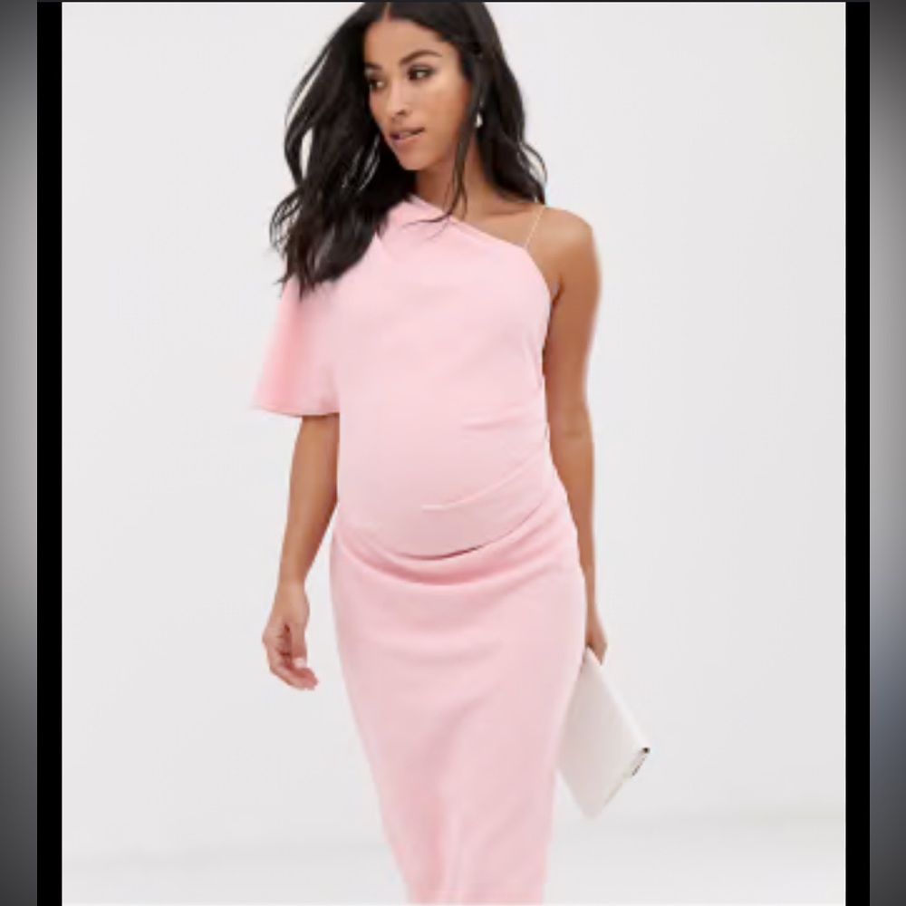 ASOS Maternity Elegant Pink Draped One Shoulder Dress